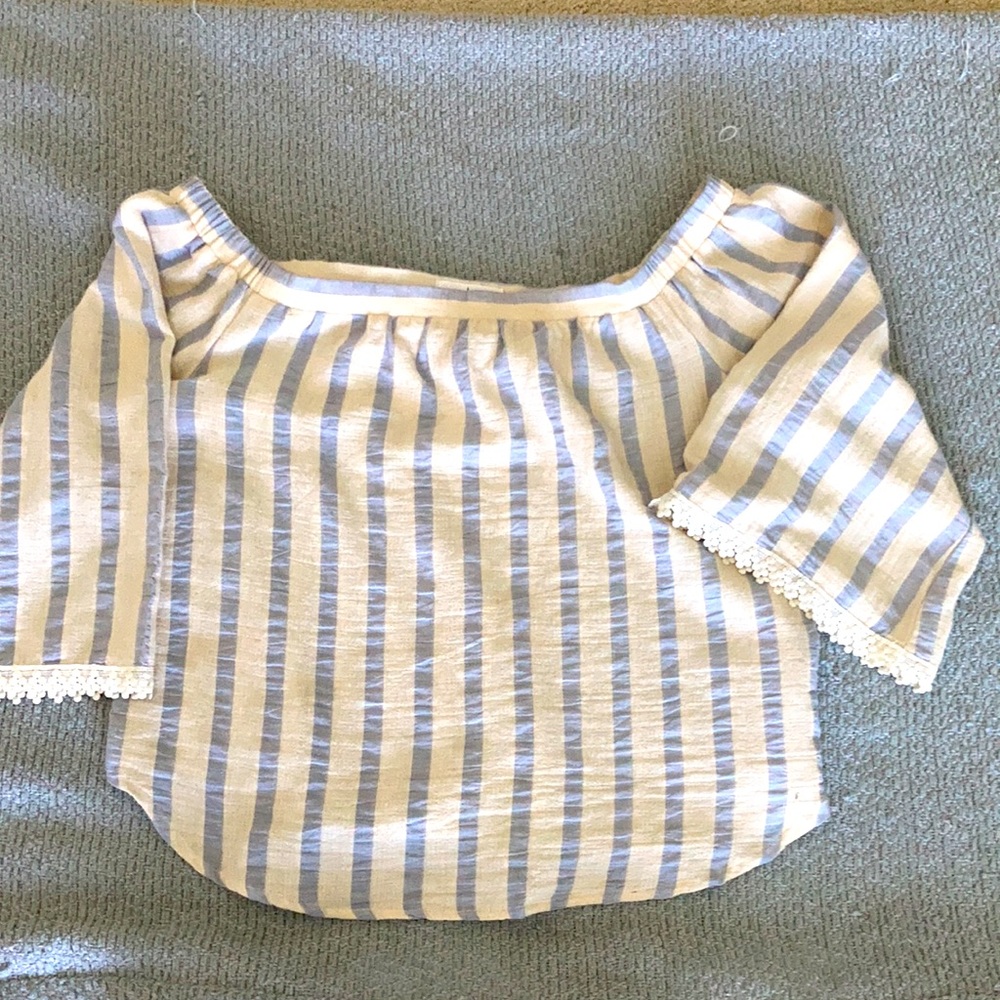 Large Off Shoulder Striped Eiffel Designs Top